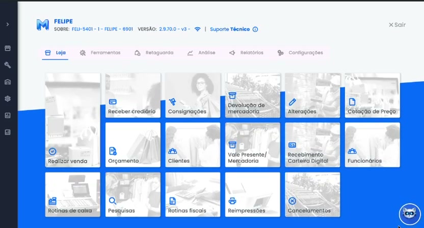 Mitryus Fly com a aba Loja aberta mostrando os módulos de operação